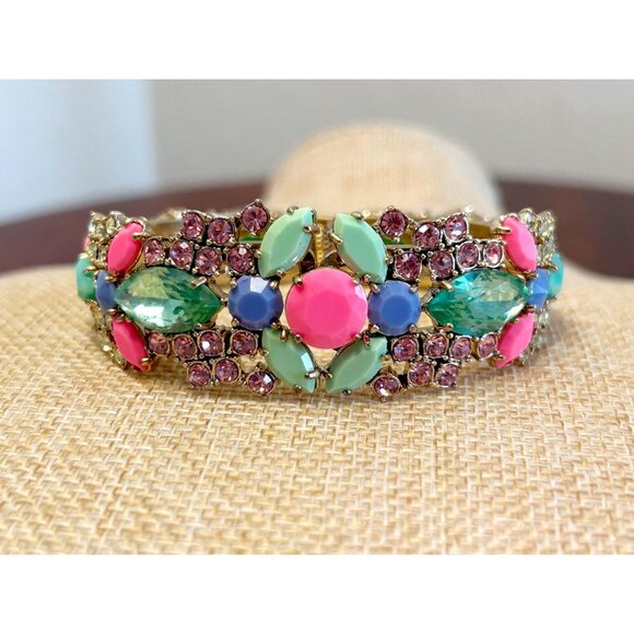 J.Crew Multicolor Rhinestone Clasp Statement Bracelet - PreOwned - Picture 4 of 6